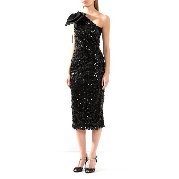 NWT Dolce & Gabbana Black Sequin One Shoulder Midi Cocktail Dress 46 XL - Picture 7 of 9